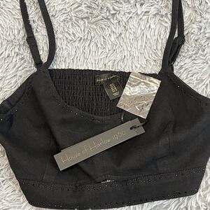 Revolve House of Harlow 1960 size 8 black denim crop top women NWT‎ rhinestone